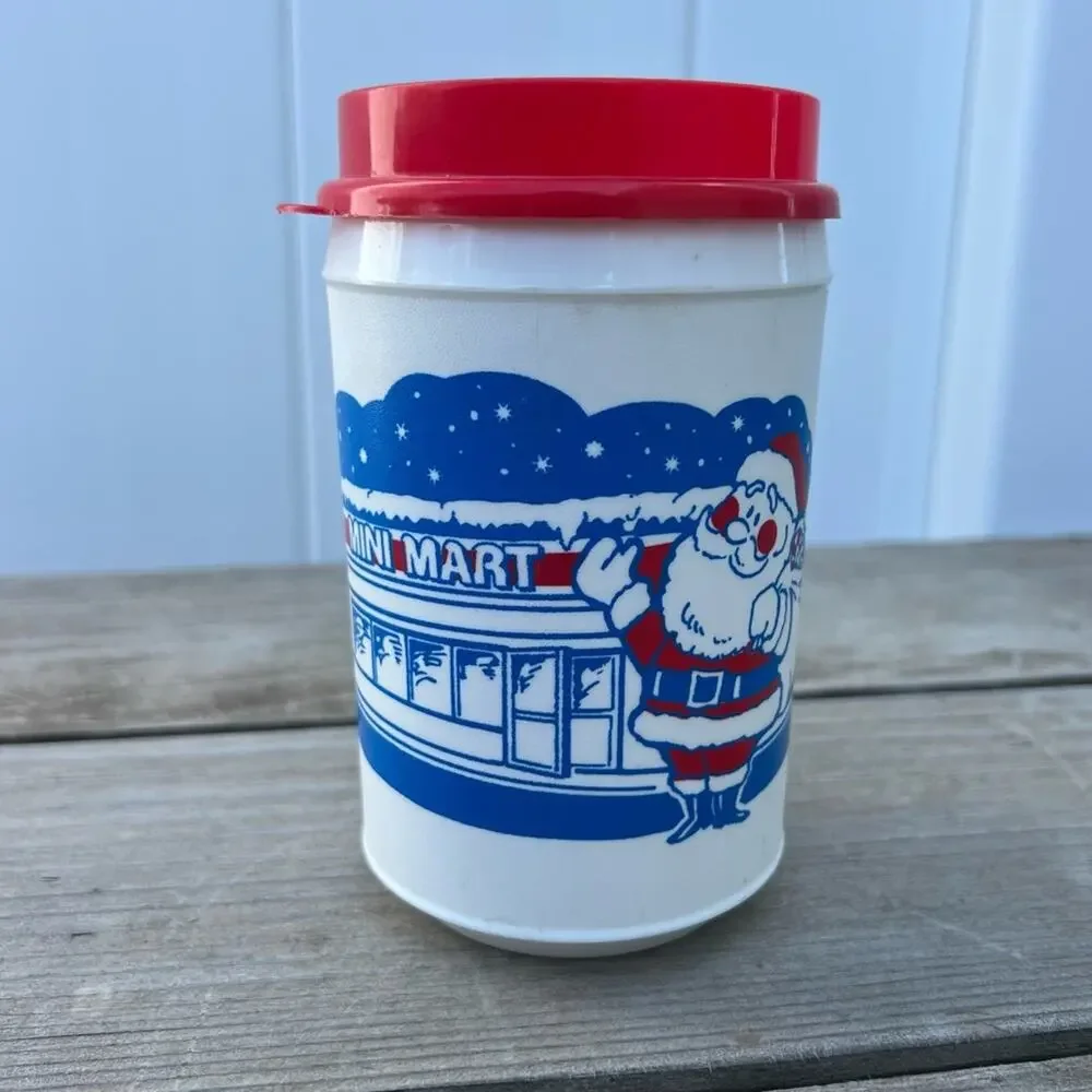 Vintage Aladdin Mini Mart Christmas Winter Santa Travel Coffee Mug with Lid